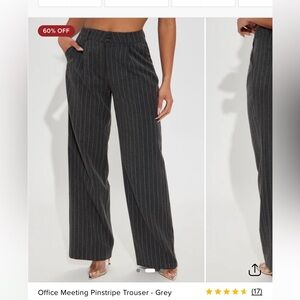Fashion Nova Grey Pinstripe Wide Leg Trousers